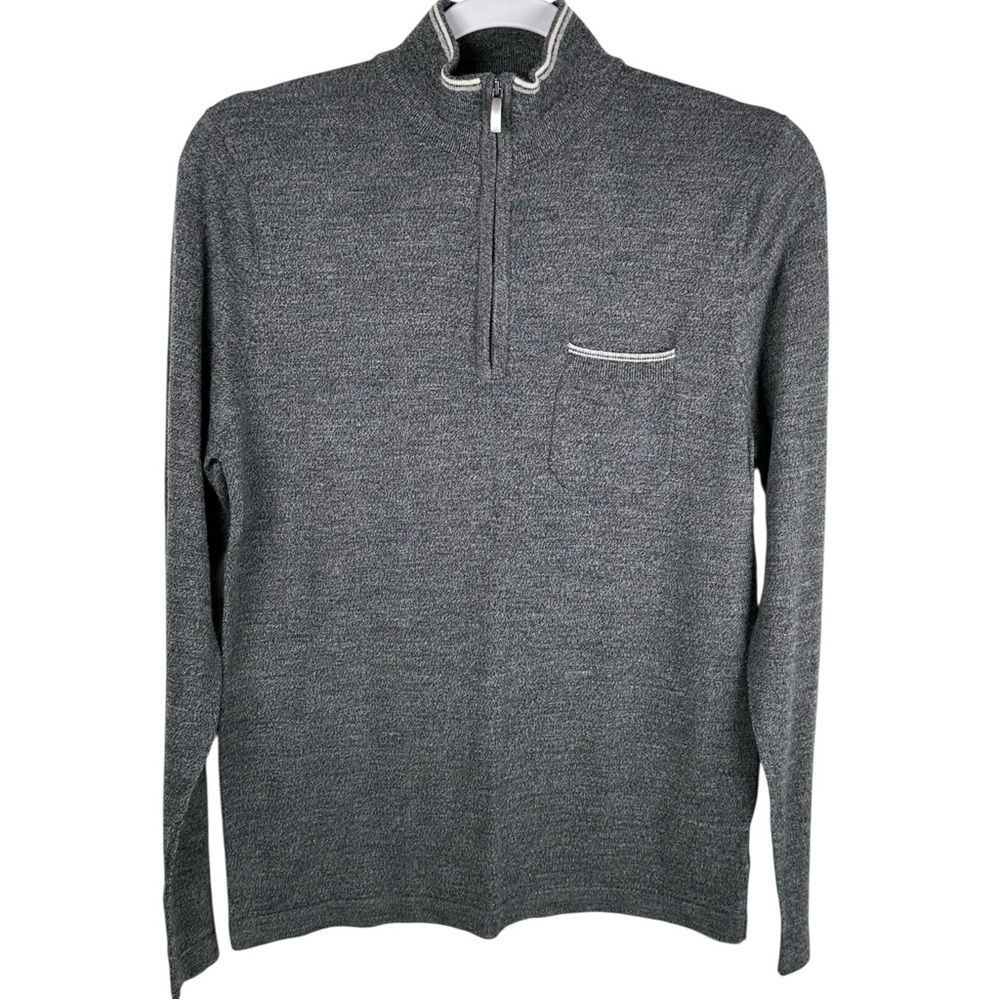 Patrick Assaraf Gray Extrafine Merino Wool Half Zip Pullover Sweater Mens Medium